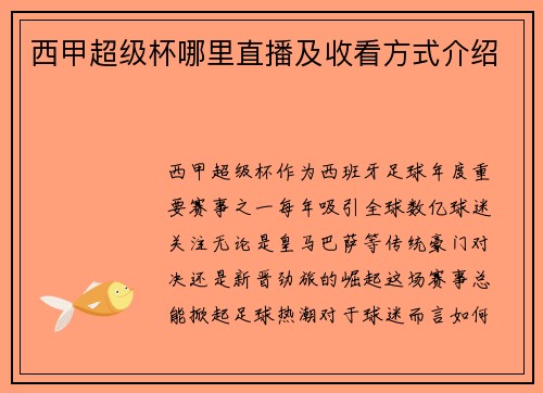 西甲超级杯哪里直播及收看方式介绍