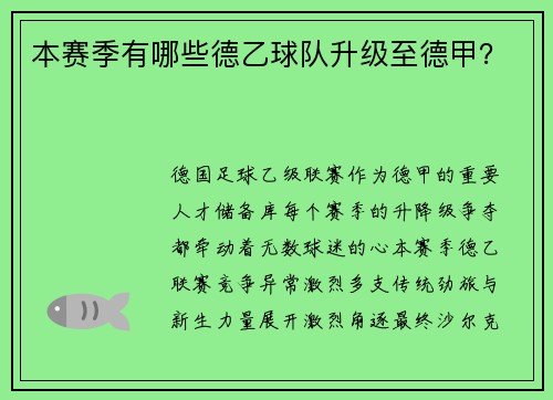 本赛季有哪些德乙球队升级至德甲？